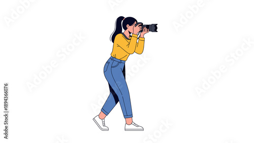Woman Photographer Taking Picture with Camera.