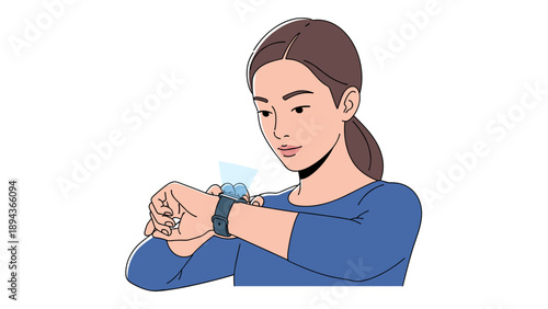 Woman Wearing Smartwatch Checking Time.