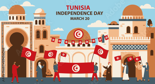 Tunisia Independence Day Celebration Illustration.