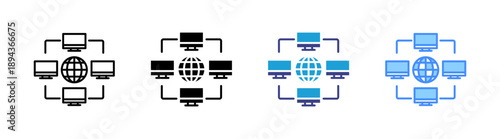 Computer Network icon set multiple style collection