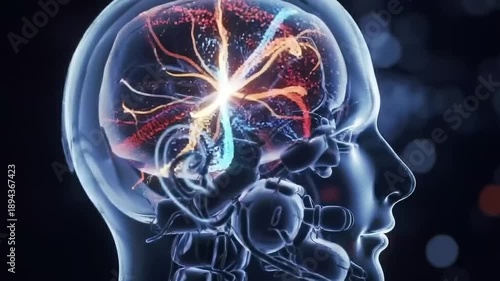 A stunning view of the brain with interconnected network inside a human head, showing the complexity of the human mind