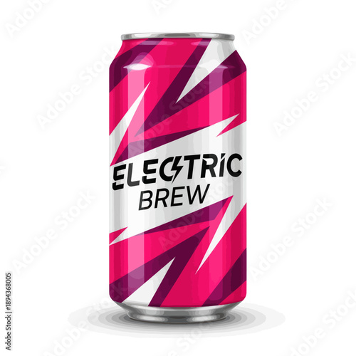 Electric Brew energy drink can with pink lightning bolt design isolated on white background