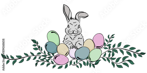 Vector illustration design of bunny and eggs to celebrate Easter day