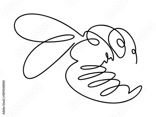 An artistic illustration of a single continuous line draws a bee, symbolizing nature, diligence and the beauty of minimalism. 