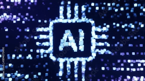 Illustration of AI integrated in a processor with glowing lights. Illustrating the cutting edge of modern technology.