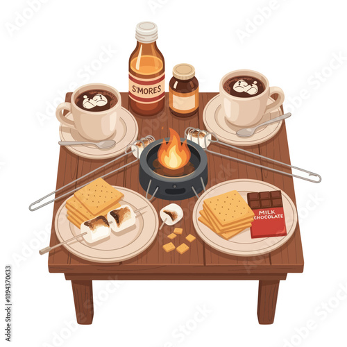 Cozy S'mores and Hot Chocolate by Campfire Illustration