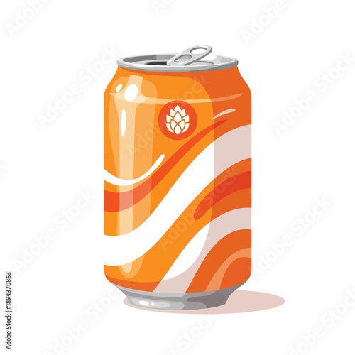 Orange Soda Can with Hop Icon - Refreshing Beverage Illustration