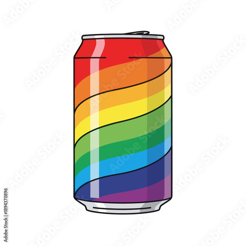 Rainbow soda can, pride colors, refreshment, celebration, LGBTQ+ symbol