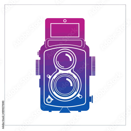 Vintage Twin Lens Reflex Camera Illustration with Gradient