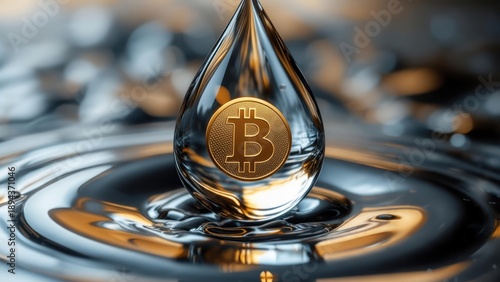 Wallpaper Mural A bitcoin symbol inside a water droplet on a reflective surface Torontodigital.ca