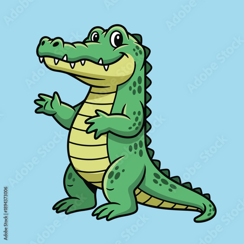 Cute Cartoon Crocodile on Blue Background