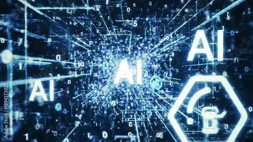 AI digital world with interconnected lines and data flow
