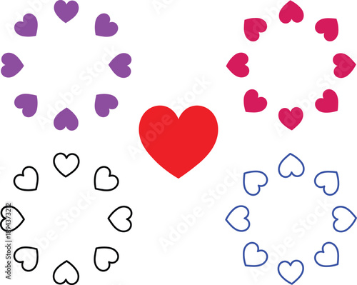 Heart Circles Surround a Central Red Heart, Symbolizing Love, Unity, and Connection.