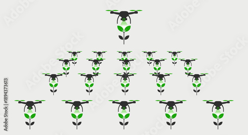 Drones monitoring plants in a structured agricultural field for precision farming technology