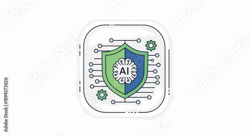 Artificial Intelligence ai Security Concept Illustration with a Shield Protecting a Brain like Circuit, Symbolizing Data and Technological Defense