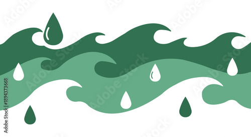 waves and falling water drops in shades of green and white