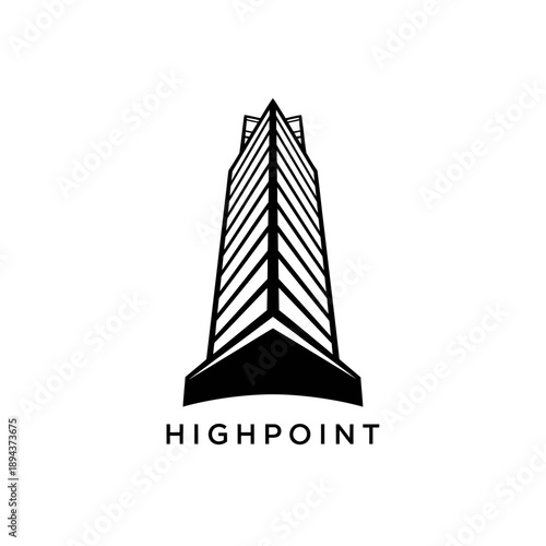 Black perspective skyscraper tower icon for luxury real estate agency or commercial property developer branding identity logo HIGHPOINT