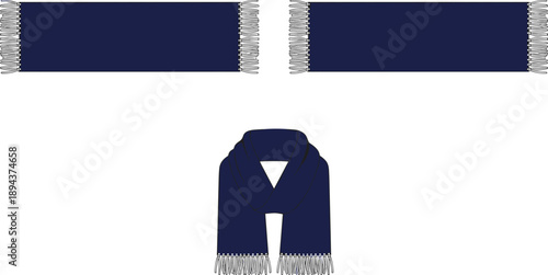 Scarf illustration, front and back view, folded style, fashion vector, winter accessory, flat sketch, cad drawing, apparel design