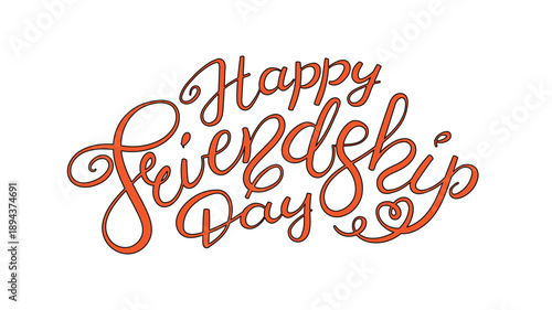 Happy Friendship Day hand lettering quote, handwritten typography isolated on transparent. Hand drawn text, calligraphy. Vector illustration. International holiday design element, clip art