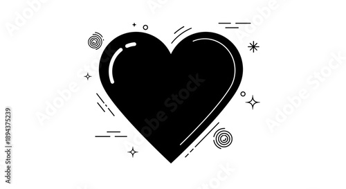 Black Heart Icon with Decorative Elements 2.