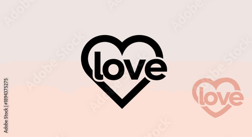 Black Heart Shape with Love Text.