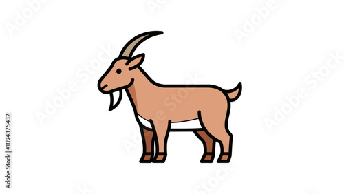 Brown Goat with Horns Standing Sideways.