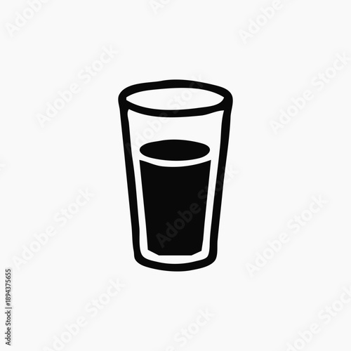 A clean and minimalist vector illustration icon depicting a glass filled with liquid, ideal for graphic design projects, representing drinks, water, or general beverage concepts