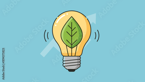 Green Leaf Inside Yellow Light Bulb.