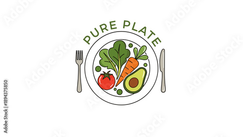 Healthy Food Illustration on Plate Logo.