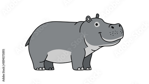 Hippopotamus Illustration Simple Cartoon Character Design.