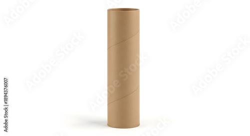 A single brown cardboard mailing tube standing upright on a white background.