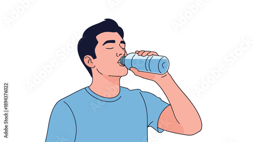 Man Drinking Water from Plastic Bottle.