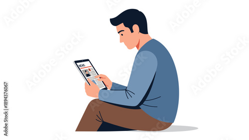 Man Sitting and Using Digital Tablet.
