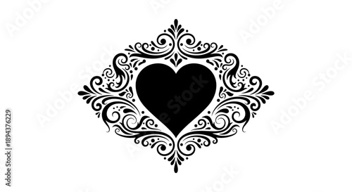 Ornate Black Heart Design Element 3.