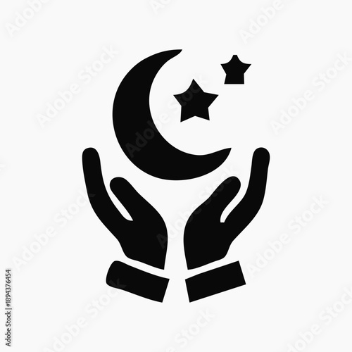 Celestial embrace A symbol of hope and dreams depicted by hands holding a crescent moon and stars