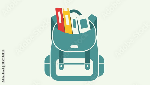 Teal Backpack with Books and Folders.
