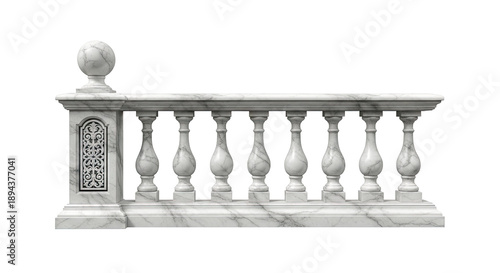 Ornate Marble Balustrade with Decorative End Post