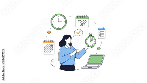 Woman Managing Time with Laptop and Calendars.