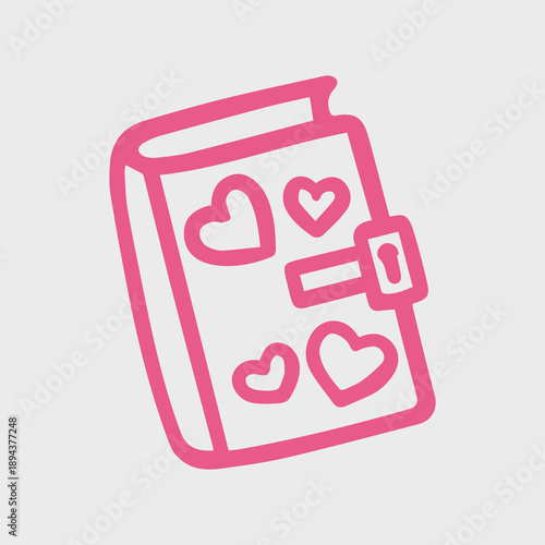 Love diary doodle icon with dusty pink outline
