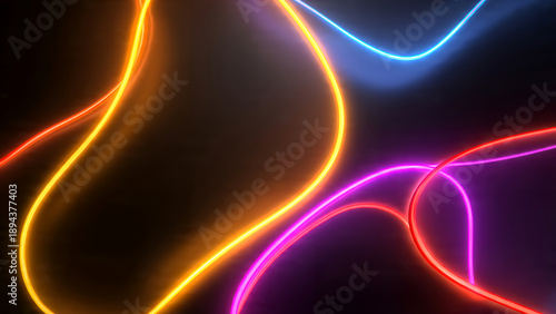 Vibrant Neon Lights in Dark Space.