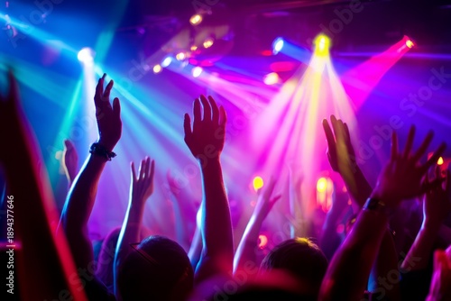 Vibrant Nightclub Dance Scene with Colorful Lights and Energetic Atmosphere