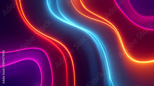 Vibrant Neon Lights Abstract Wavy Lines Background.
