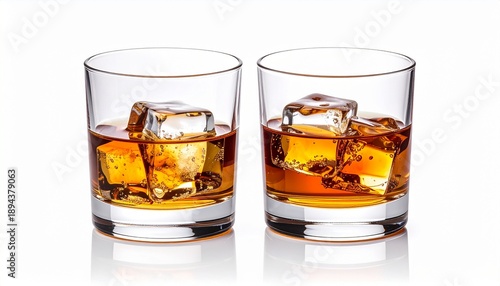 Wallpaper Mural Two Crystal Glasses Filled with Whiskey and Ice on White Backdrop Torontodigital.ca
