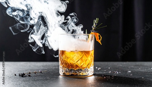 Wallpaper Mural Sophisticated Golden Whiskey in Crystal Glass Adorned with Orange Peel and Lavender Against Dark Backdrop with Dramatic Torontodigital.ca