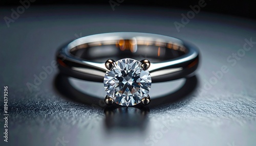 Wallpaper Mural Close Up View of a Silver Engagement Ring With a Large Diamond Stone on a Dark Metallic Background Torontodigital.ca