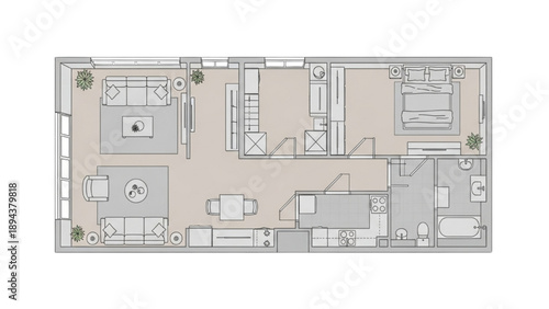Detailed Contemporary Apartment Floor Plan Illustrating a Spacious Two-Bedroom Layout for Modern Urban Living