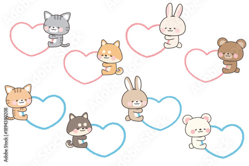 ハートに抱きつく動物　セット