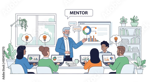 Mentor Leading Business Team Meeting.