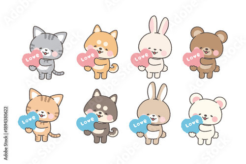 「for you」と書かれたハートにを持った動物　セット