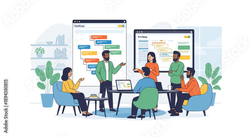 Team Meeting in Modern Office Space.